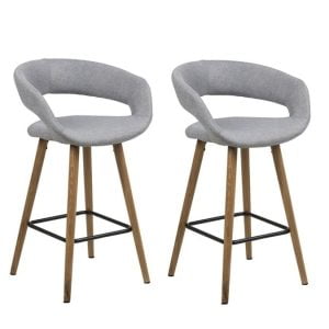 Set van 2 Eva Barkrukken 65cm Lichtgrijs stof met houten poot