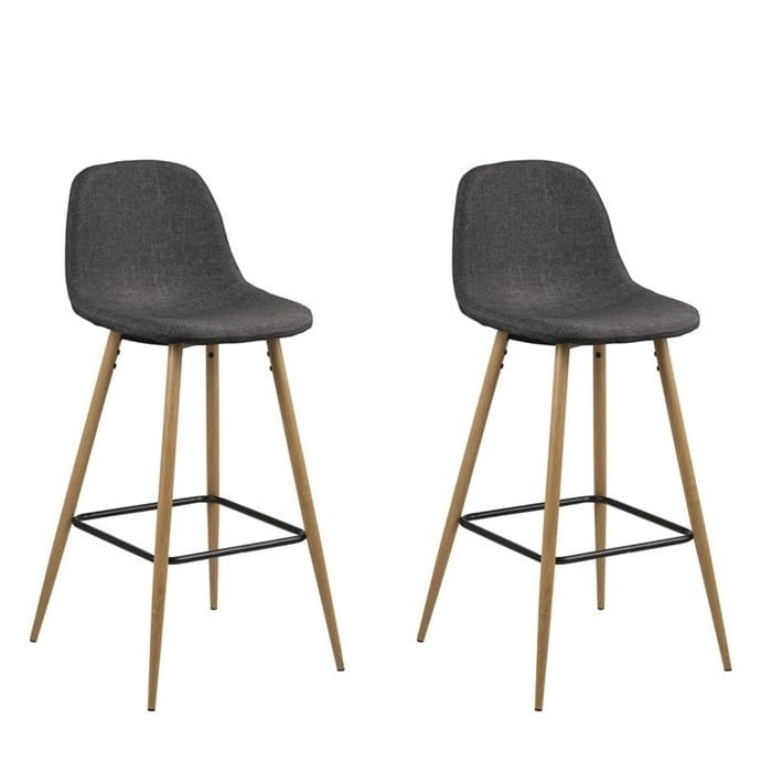 Set van 2 industriële barkrukken Wilma Houtlook Grijs 75cm
