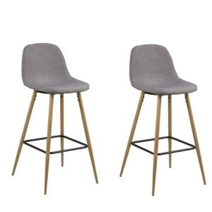 Set van 2 industriële barkrukken Wilma Houtlook Lichtgrijs 75cm