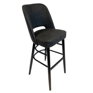 Lyon barkruk, wenge gebeitst frame, antraciet vintage
