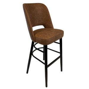 Lyon barkruk, wenge gebeitst frame, cognac vintage