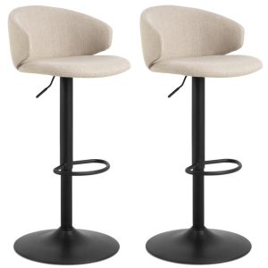 Set van 2 Hazel barkrukken beige stof, gasveer zwart
