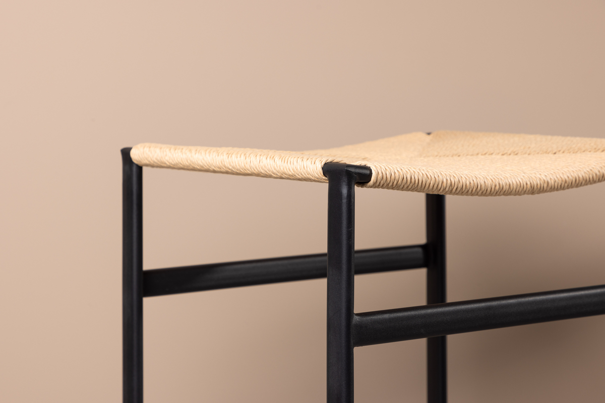 Set van 2 Launo Barkrukken zwart met touwzitting beige 66cm - Afbeelding 3