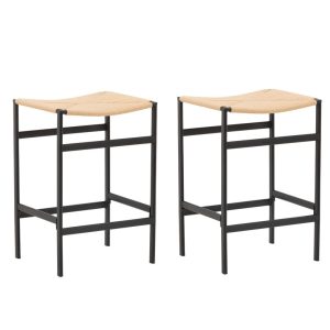 Set van 2 Launo Barkrukken zwart met touwzitting beige 66cm