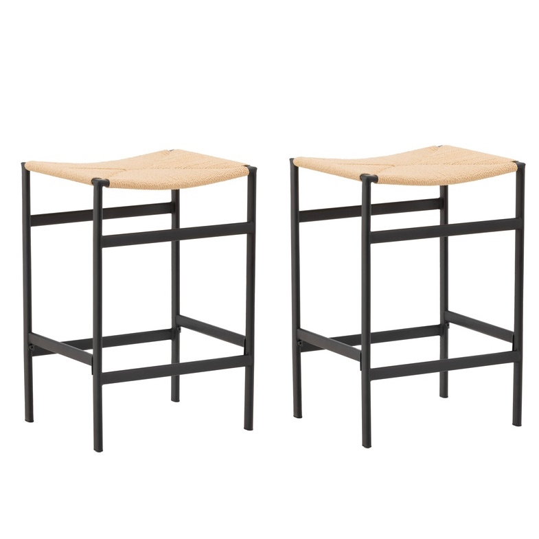 Set van 2 Launo Barkrukken zwart met touwzitting beige 66cm
